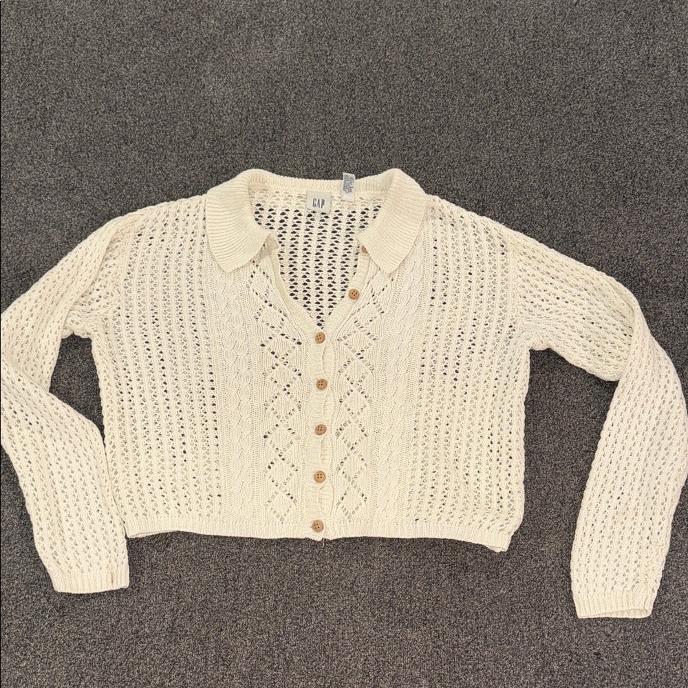 GAP Cream Button-Up cropped Cardigan